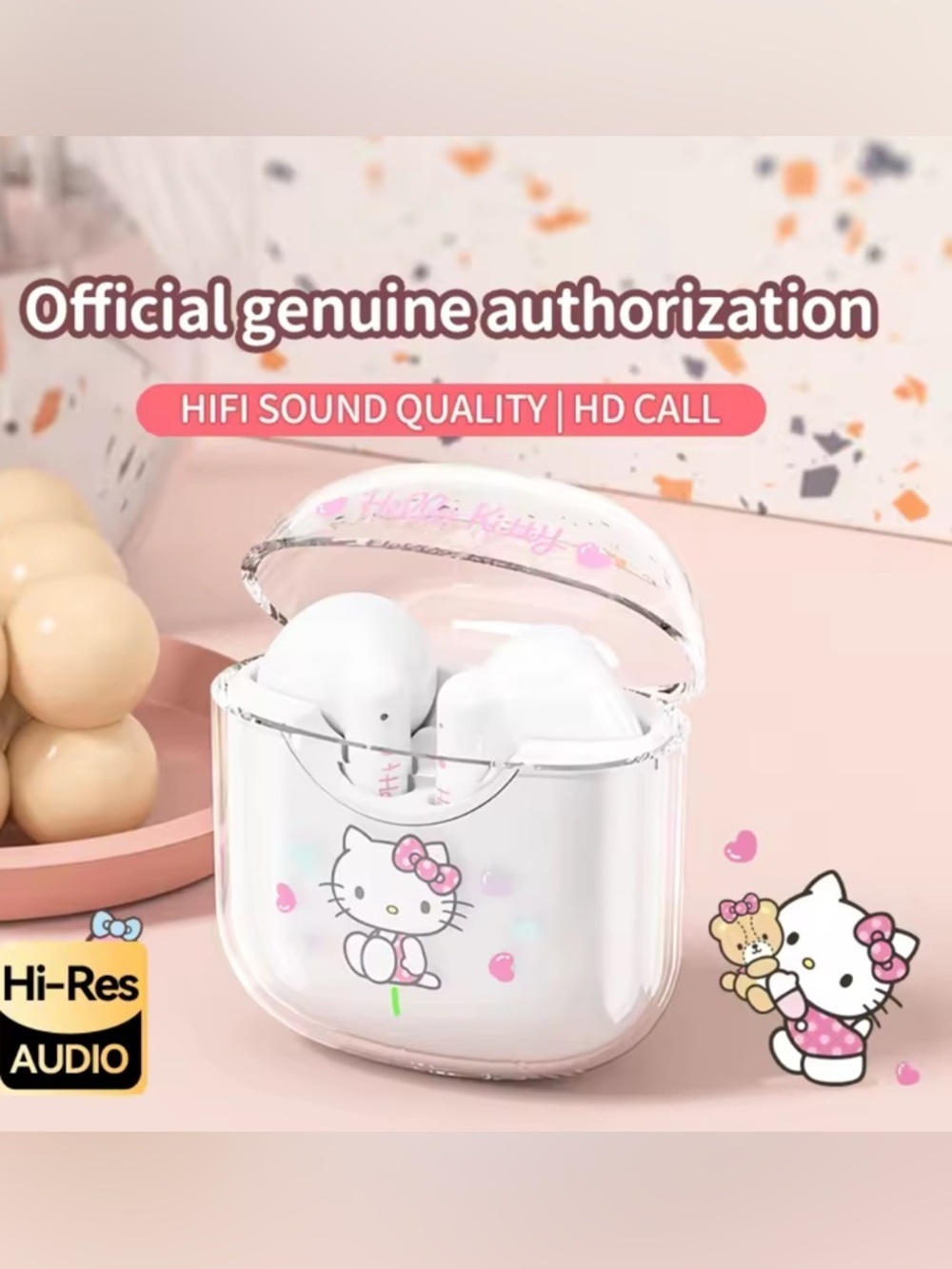 Hello Kitty Pink & White Wireless Bluetooth Earbuds with Cute character Print!